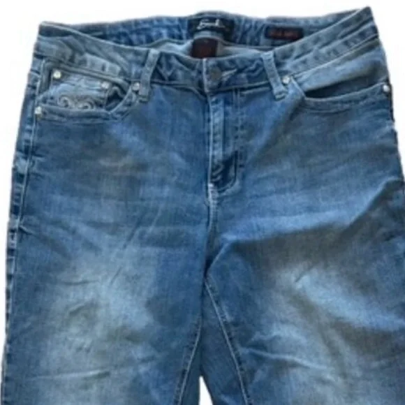 โจ EARL JEAN Rhinestone Fleur-de-Lis Slim Boot Jeans โ Womenโs 14 โจ - Picture 2 of 14